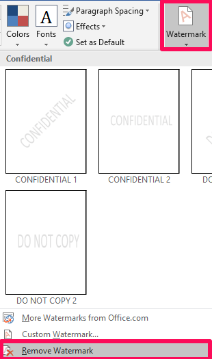 Word remove watermark option